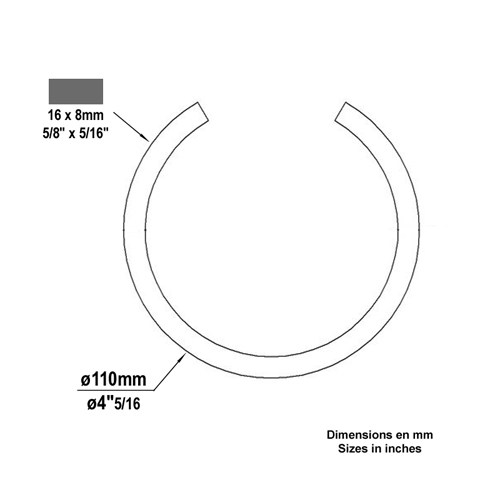 Circle in wrought iron 110mm 16x8mm (4.33'')( 0.6 x 0.32'')  (4''1/16) (5/8'' x 5/16'') FE1907 Circles in wrought iron Open iron circles FE1907