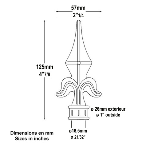 Pointe de lance 125mm diamtre 16mm en forme de fleur de lys