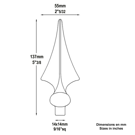 Pointe de lance triangle 137mm FA1530 Pointe de lance Estampe FA1530