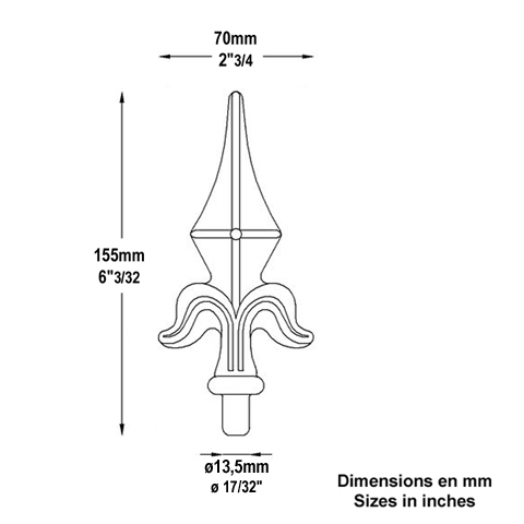 Pointe de lance aluminium 13,5mm FA1654 Pointe de lance Aluminium FA1654