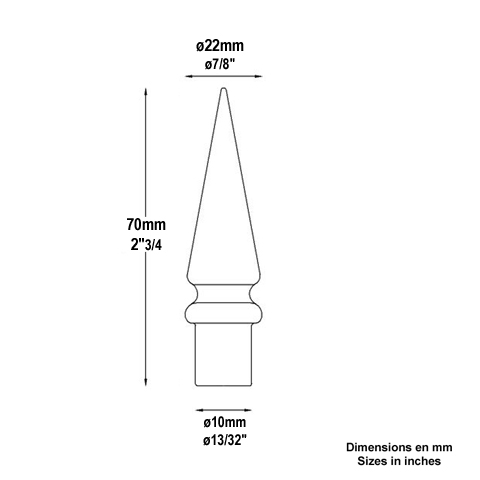 Pointe de lance aluminium 10mm FA1661 Pointe de lance Aluminium FA1661
