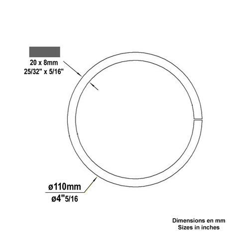 Cercle fer forg 110mm 20x8mm FE1916 Cercle En acier ferm FE1916