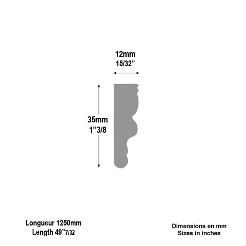 Profil moulur 35x12mm en fonte pour habillage des soubassements de portails