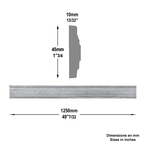 Profil moulur 45x10mm en aluminium pour habillage des soubassements de portails