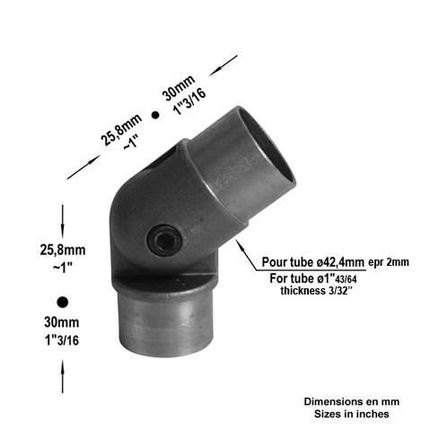 Coude rglable 90-270 de main courante ronde en acier 42,4mm epr2mm IN2852 Main courante acier ronde Raccords pour tube epr 2mm IN2852