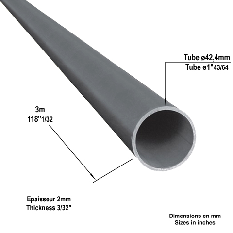 Tube pour main courante en acier ø42,4mm epr 2mm IN2854 Main courante acier ronde Main courante ronde IN2854
