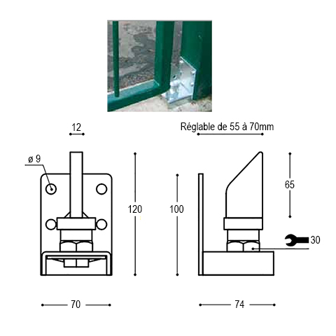 Pivot bas de portillon ou portail  fixer pour tube 40x40mm FT4410 Pivot - Crapaudine Pour tube FT4410