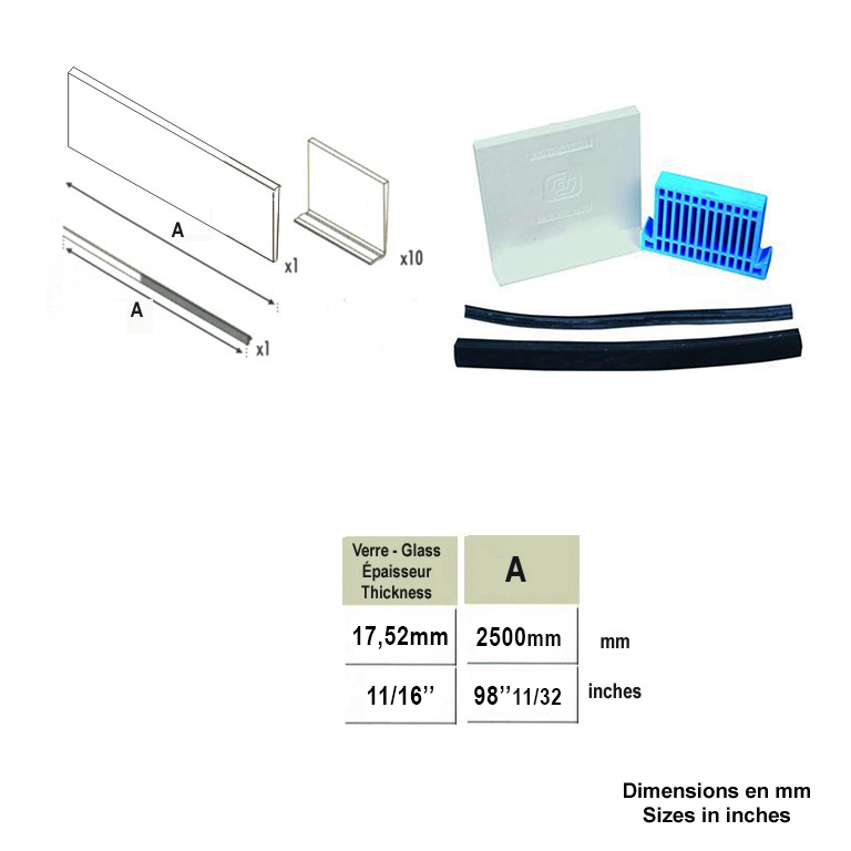 Jeu de pices pour fixation rail  au sol verre epr 17,52mm IN26372 Garde-corps en verre Pices pour fixation au sol IN26372