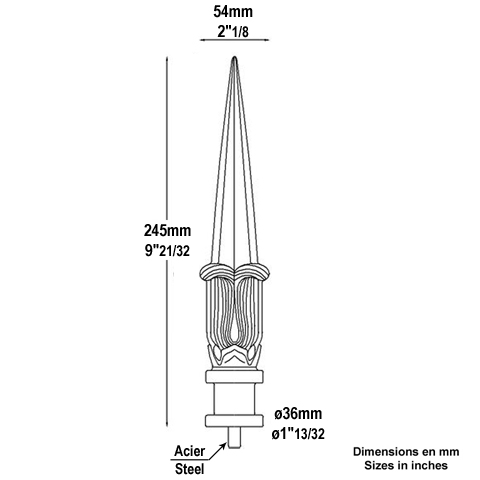 Pointe de lance fonte 245mm FA1602 Pointe de lance Fonte FA1602