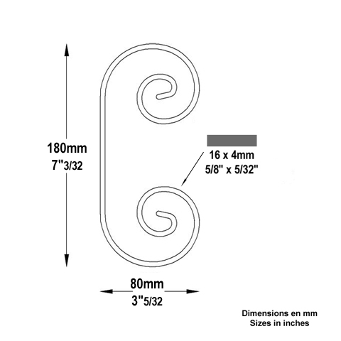 Volute forge en C H180 16x4 FF2009 Volute Volute extrmit simple FF2009