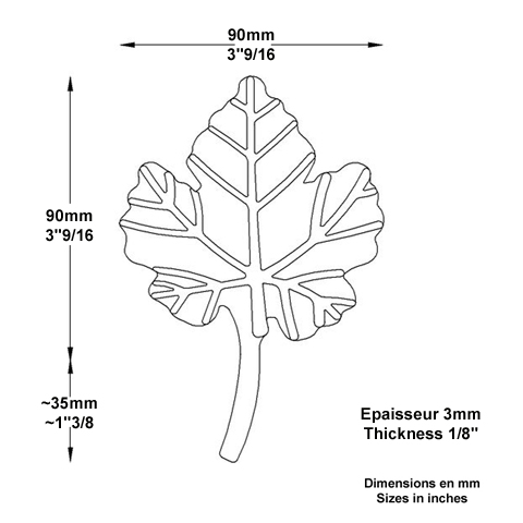 Feuille de vigne 90x90mm en acier forg pais pour la dcoration