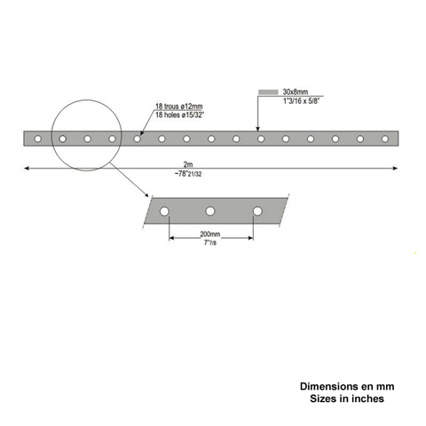 Barre poinonne 30x8mm 17 trous 12mm longueur 2m pour cltures et grilles